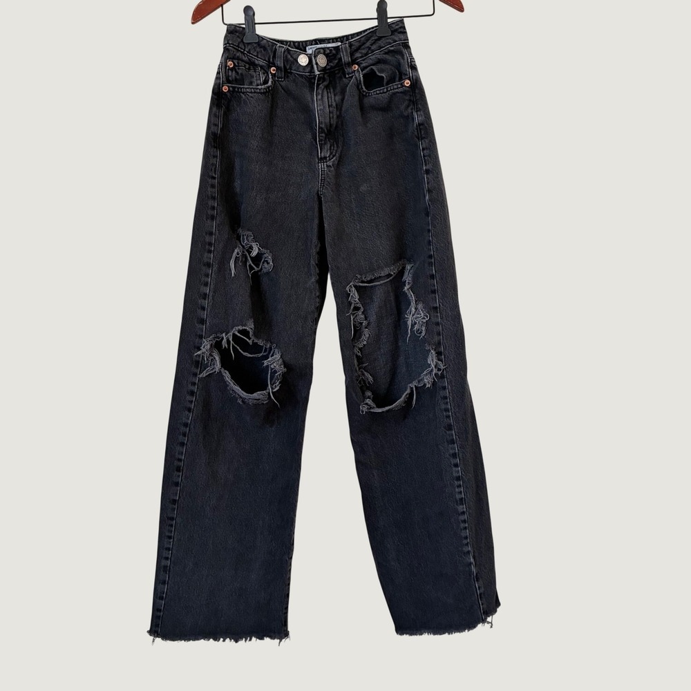 Garage Denim Street Wide Leg Distressed Washed Black Jeans Grunge Goth Sz 00 23